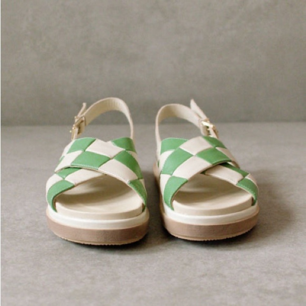 Alohas Marshmallow Scacchi Sandals Platform Leather Checkered Green Size 41 EUC - Picture 2 of 11